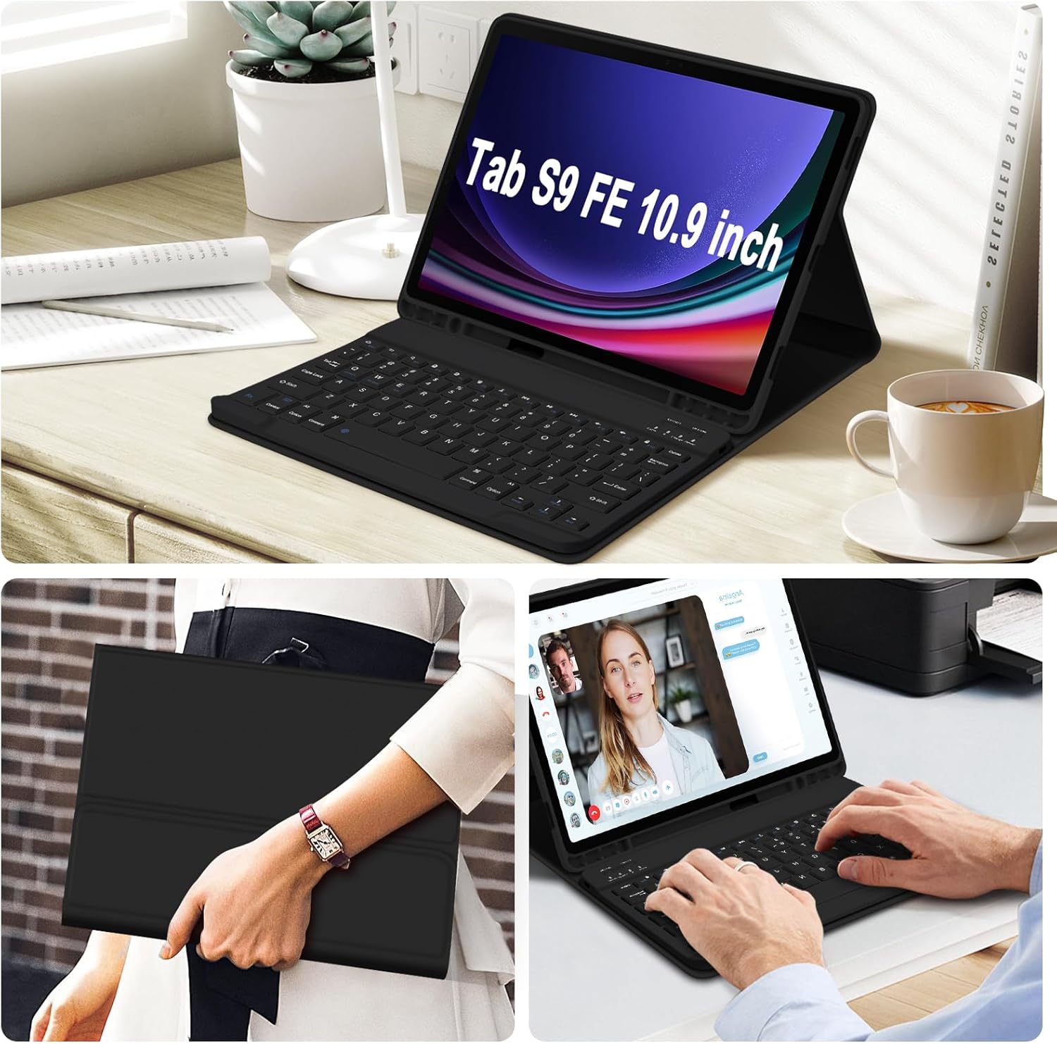 GOKOCO Samsung Galaxy Tab S9 FE 10.9″S9 11″ Funda de teclado desmontable magnética con soporte para S Pen para SM-X710X716BX718USM-X510SM-X516-Negro