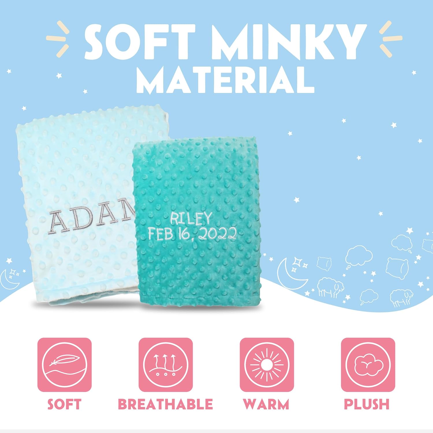 Manta de bebé personalizada, mantas de bebé blancas y rosas unisex, mantas de bebé personalizadas para niños y niñas, manta de bebé personalizada