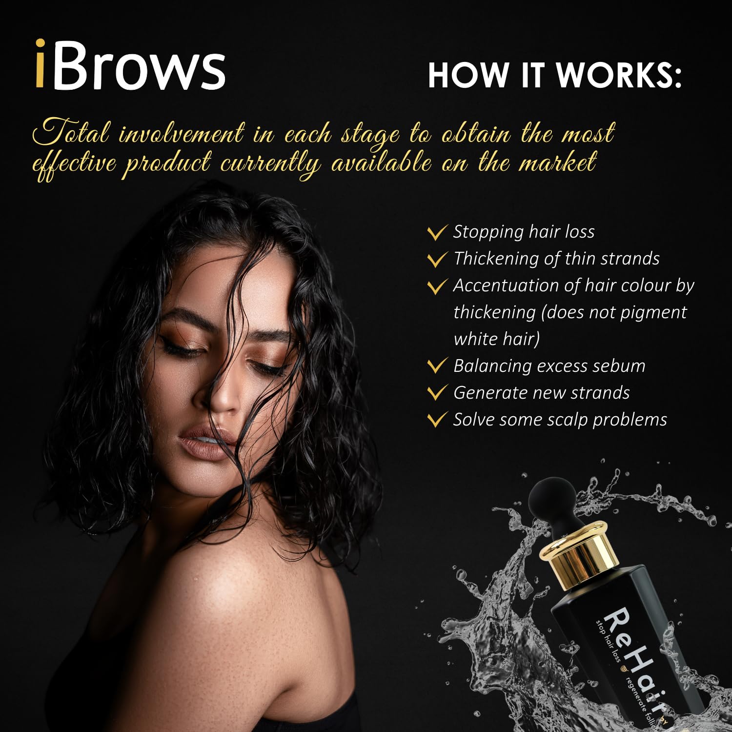 ReHair by iBrows – Suero de crecimiento del cabello – Suero de lujo para cabello dañado – Anti pérdida de cabello – Regulador de sebo –