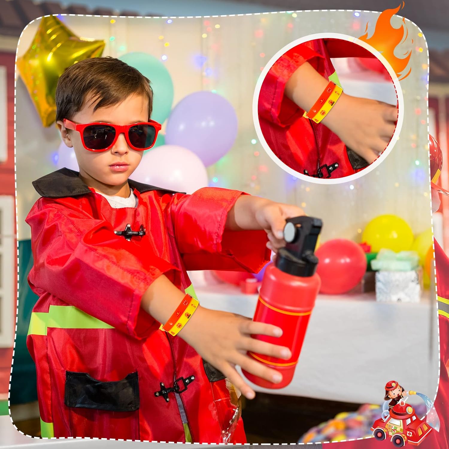 Pulseras de goma para camión de bomberos, pulseras de silicona para fiesta de bomberos, suministros de fiesta de cumpleaños, decoraciones de
