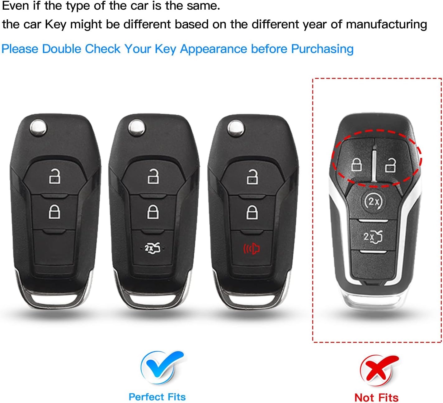 QBUC Funda para llavero Ford, protector de TPU compatible con Ford F150 F250 2015 2016 2017 2018 2019, Focus 3 Escort Kuga Everest Fiesta Mustang