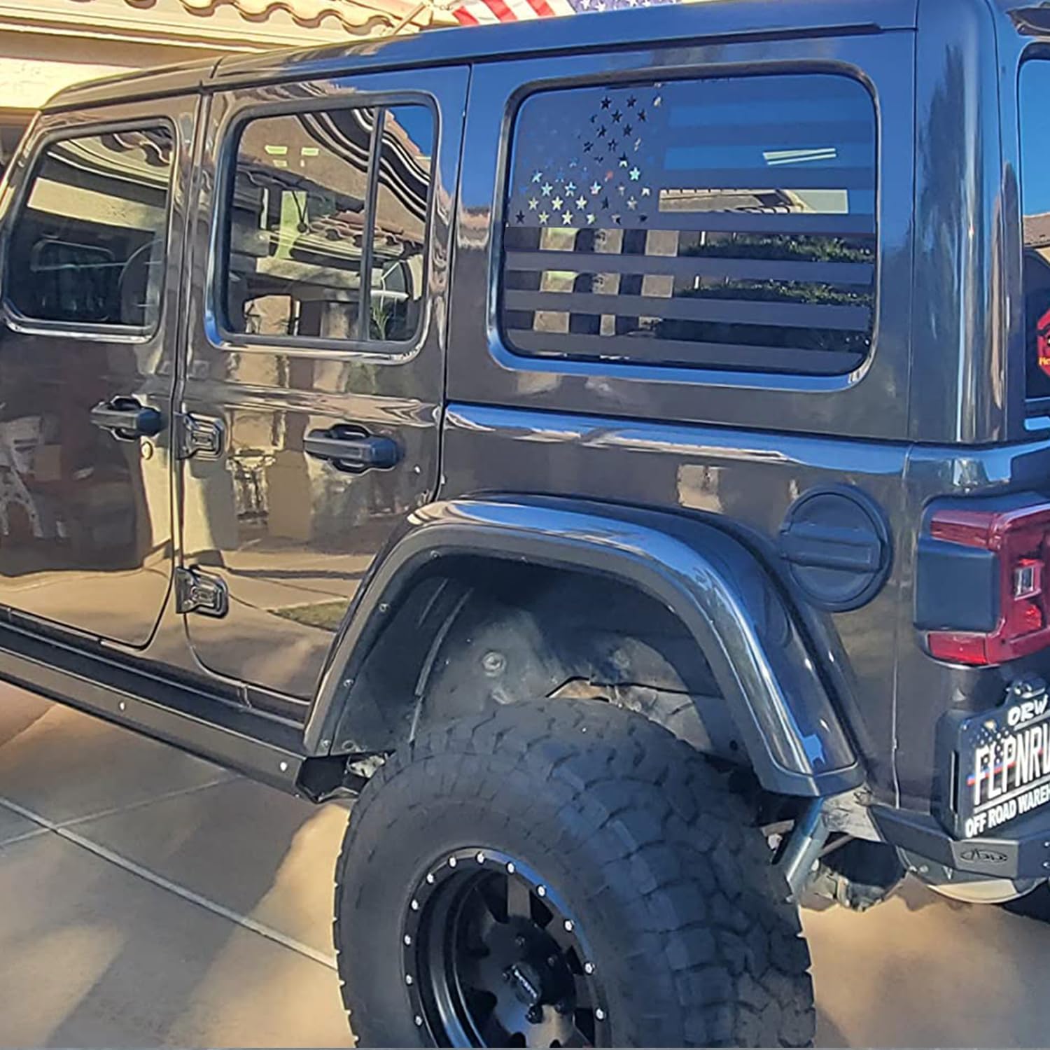 Smeyta Calcomanías para ventana trasera de automóvil, calcomanía de bandera estadounidense para Jeep Wrangler JL JLU 2018-2022 2023, calcomanías de