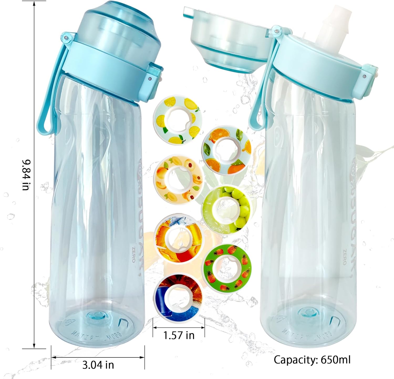 Botella de agua de aire, botella de agua con fragancia de fruta de 25.1 onzas fluidas con cápsulas de sabor al aire, taza de agua de 0% azúcar con