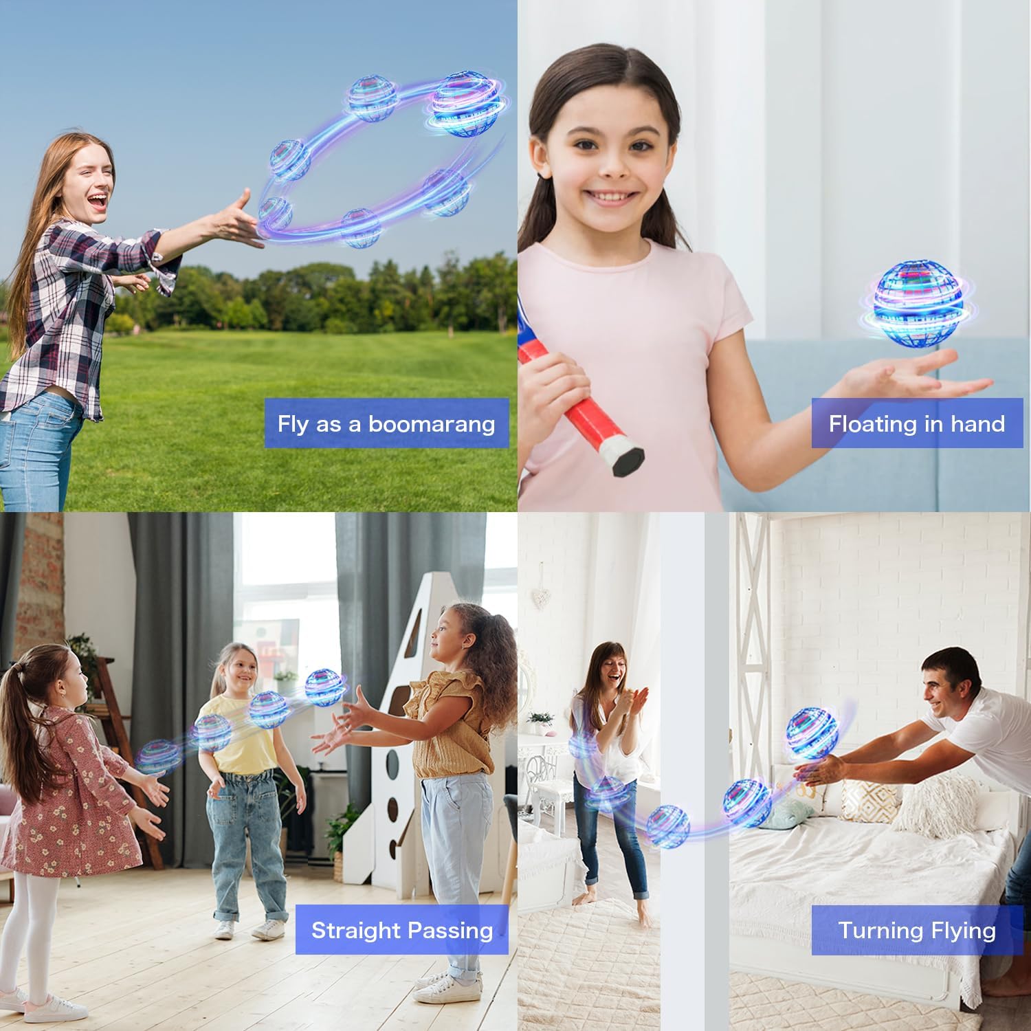 Bola de galaxia levitante  Dron volador flotante, efecto de llamarada Boomerang juguete para niños  Regalo fresco para interiores y exteriores