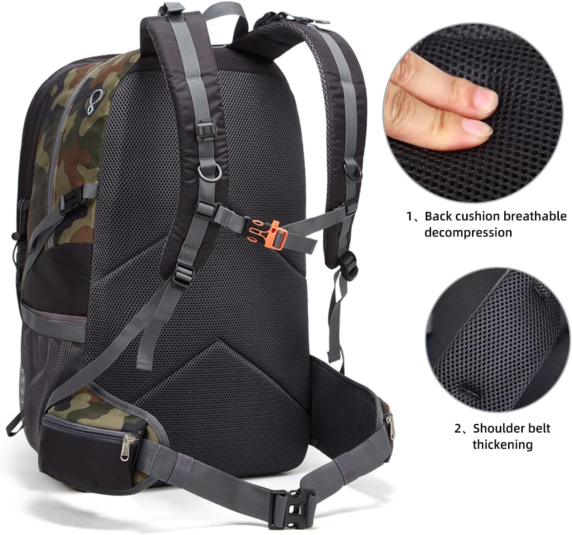SPEEDPARK Mochila de senderismo impermeable de 40 litros con cubierta para lluvia, mochilas de viaje para senderismo al aire libre para hombres y