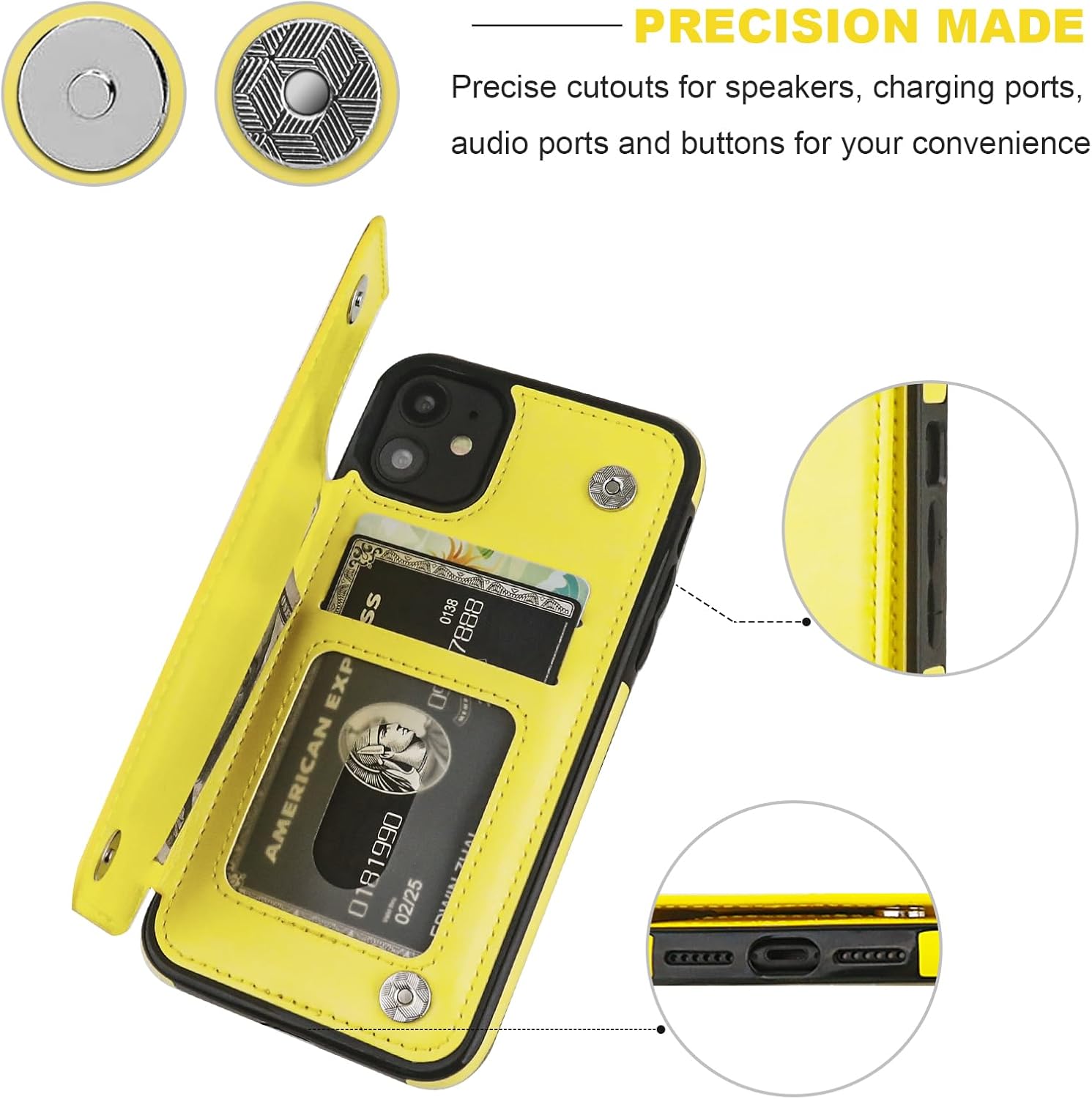 Funda tipo cartera para iPhone 11 con tarjetero y ranuras para tarjetas, doble cierre magnético y funda duradera a prueba de golpes para iPhone 11