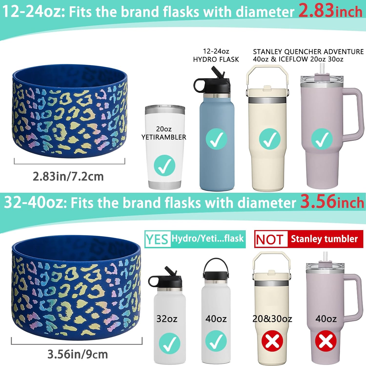 Funda protectora de silicona de 32 oz 40 onzas para botella de agua Hydro Flask, Simple Modern, Takeya, MIRA, Iron Flask y Yeti, sin BPA,