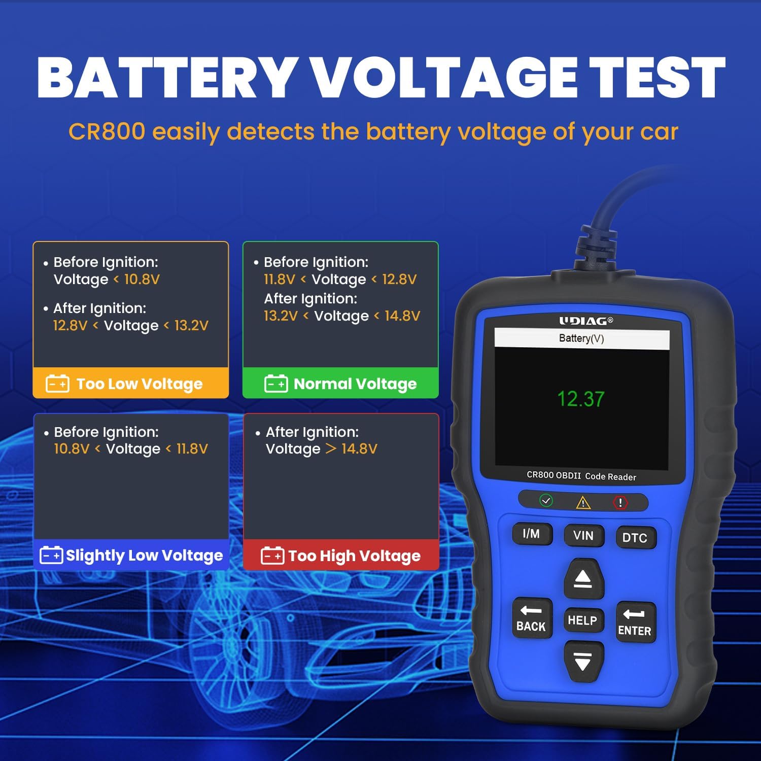 CR800 OBD2 escáner probador de batería 2 en 1, herramienta de diagnóstico del escáner OBD2 para comprobar el motor del coche, lector de código de