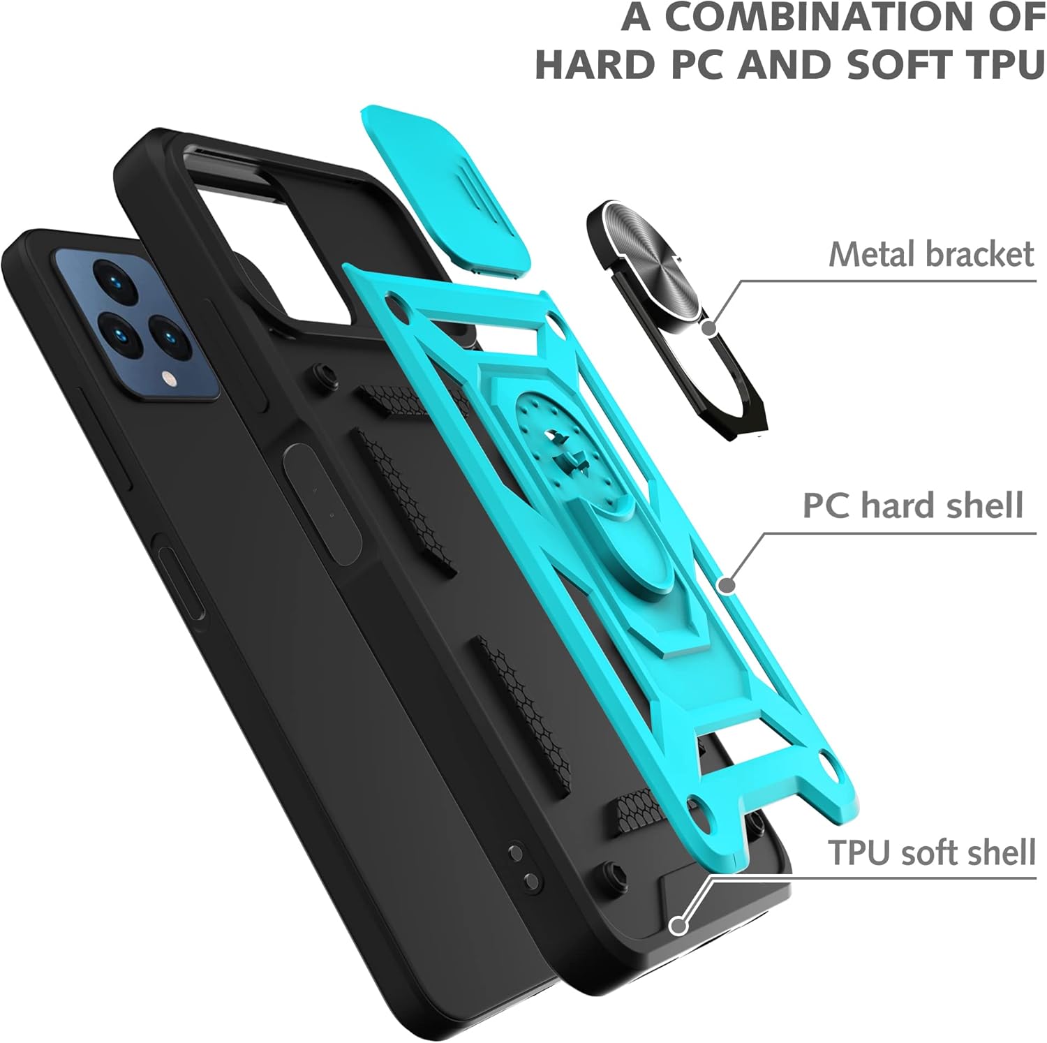 AKINIK Funda para T-Mobile REVVL 6 5G, Revvl 6X 5G con cubierta deslizante para cámara y 2 protectores de pantalla HD, soporte de anillo de rotación