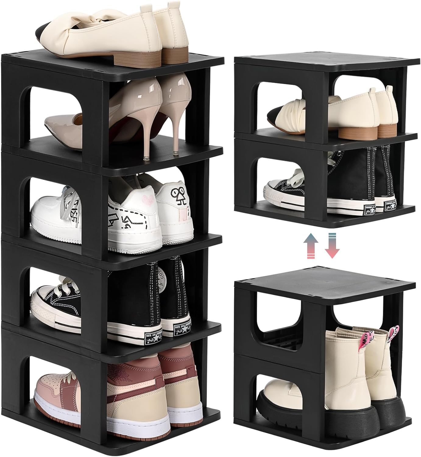 Zapatero pequeño de 5 niveles para entrada, organizador de zapatos pequeño de bricolaje, mini estante de zapatos de altura ajustable para armario,