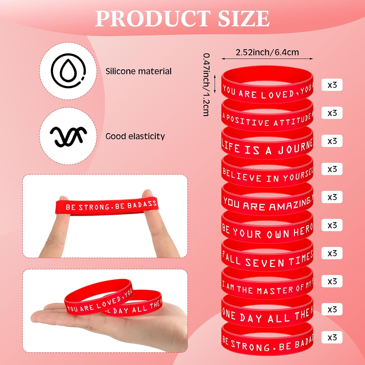 Syhood 90 regalos motivacionales a granel incluye 30 bolas inspiradoras de estrés de 1.97 pulgadas a granel, 30 pulseras de silicona motivacionales