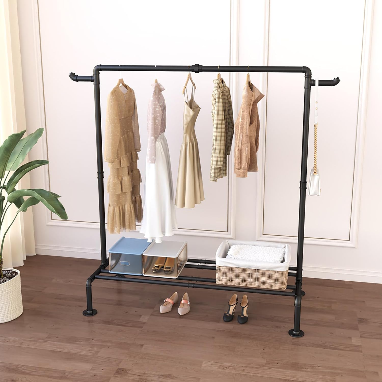 Oroonoko Perchero industrial para ropa, resistente, 45.6 pulgadas con 4 bases estables para exhibición de almacenamiento de zapatos de ropa (negro)