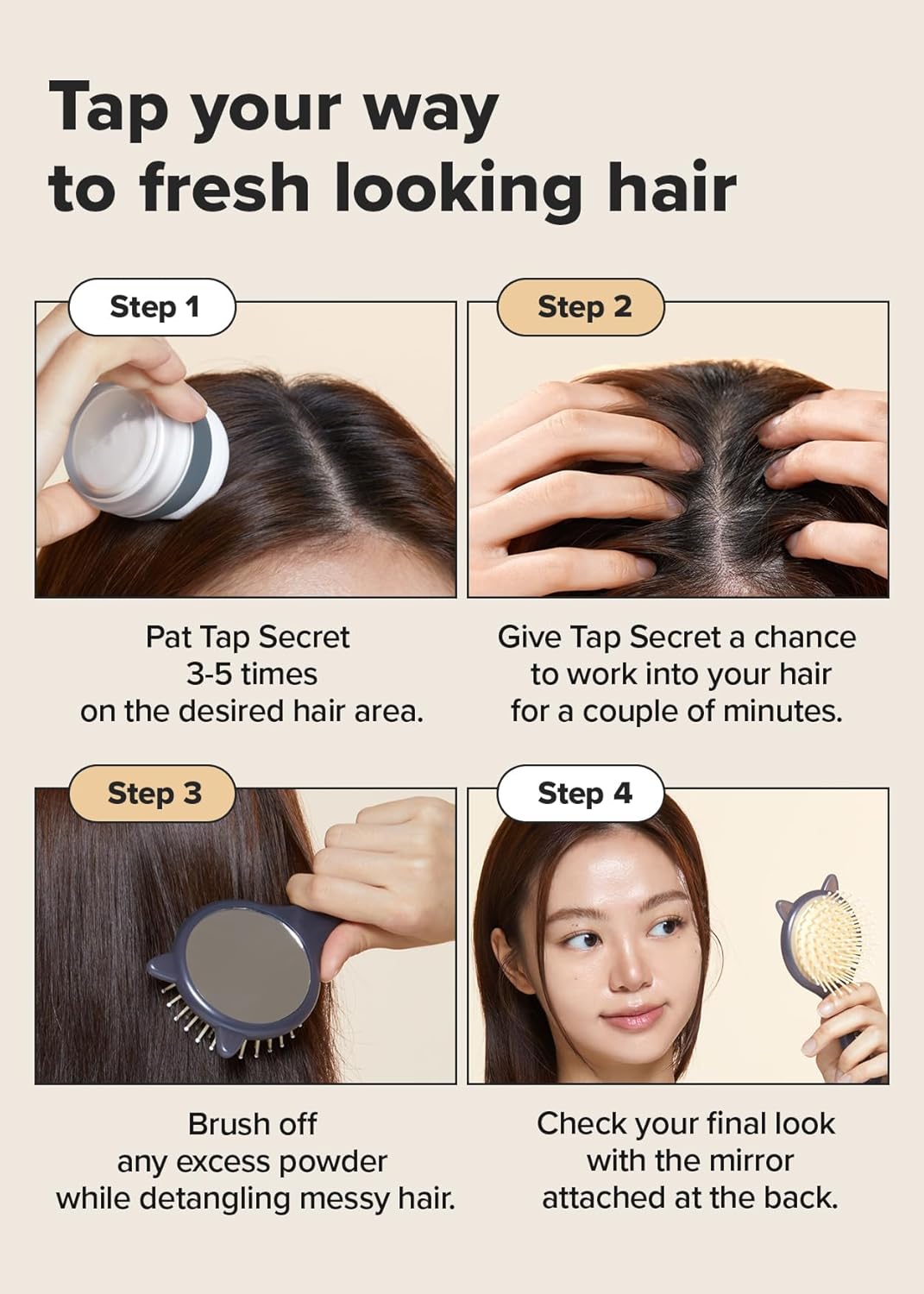 I DEW CARE Tap Secret – Cepillo de pelo desenredante con espejo, diseño bonito y ergonómico, para todo tipo de cabello, para mujeres, hombres y