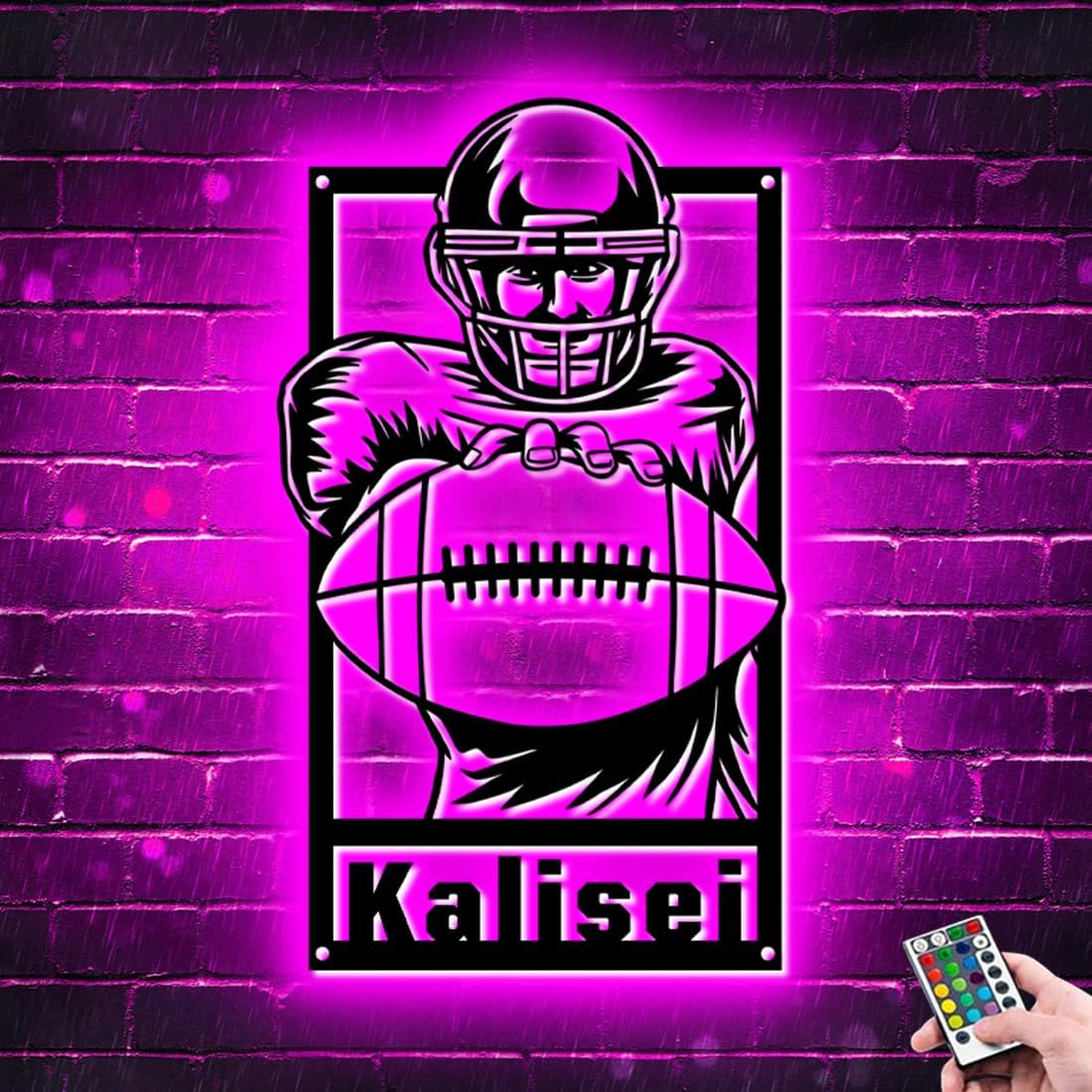 Letrero de metal personalizado para jugador de fútbol con luz LED, nombre y número personalizado, arte de pared de fútbol, letrero de neón con