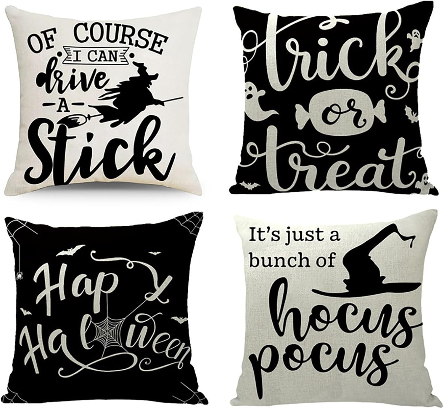 Juego de 4 fundas de almohada de 18 x 18 pulgadas para decoración de Halloween
