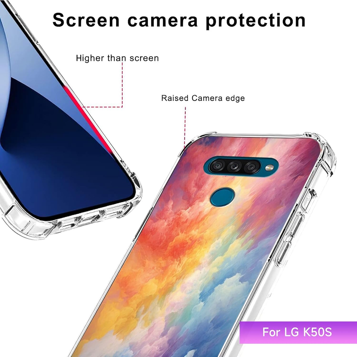 DAFEI Funda transparente para LG K50S con estampado Rainbow Cloud-aa165 con bolsa de aire transparente de cuatro esquinas reforzada antiarañazos y a