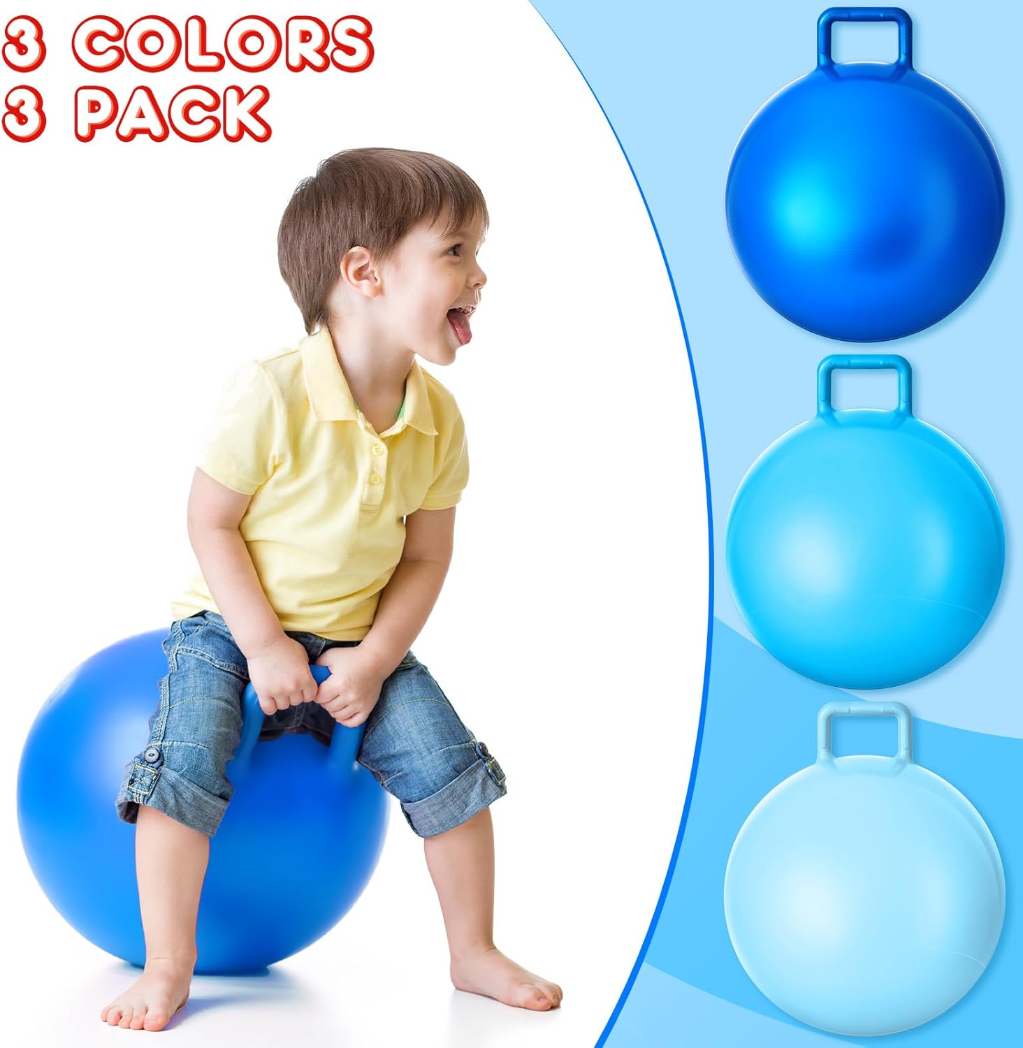 Lewtemi 3 pelotas de salto de salto, pelota de ejercicio con mango y bomba de aire para deportes al aire libre, juegos escolares, ejercicio (serie