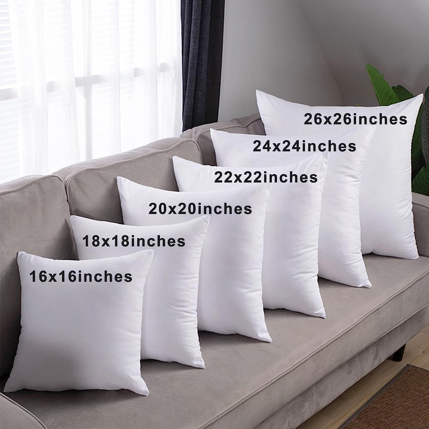 HITO Juego de 2 rellenos de almohada de 26 x 26 pulgadas, 100% algodón, alternativos, color blanco para sofá, cama