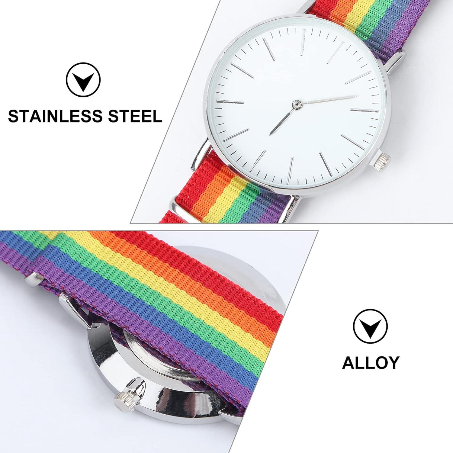 Hemobllo – Reloj de pulsera con diseño de arcoíris y cuarzo, reloj delicado, para decoración de la muñeca, para el hogar, mujeres, hombres (plateado)