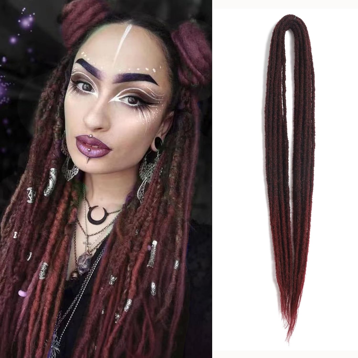 Extensiones de rastas de doble punta de 24 pulgadas, 10 piezas finas hechas a mano, extensiones de rastro de rastas, estilo trenzado para mujer,