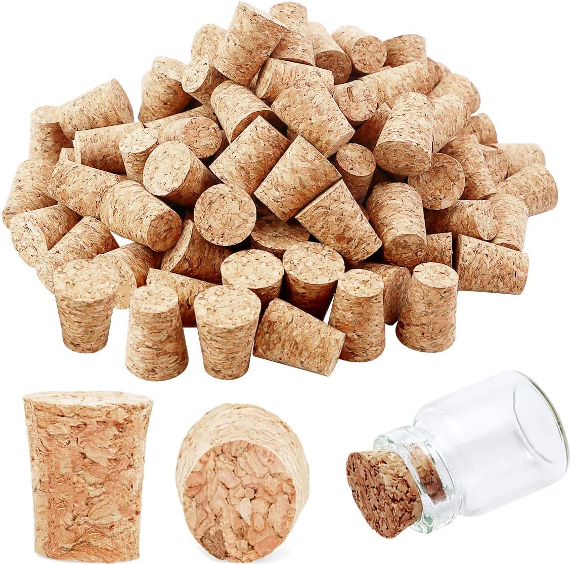 50 tapones de corcho cónicos de madera para vino, tapones de sellado reutilizables para botellas, bares, manualidades, accesorios de cocina (0.630 x