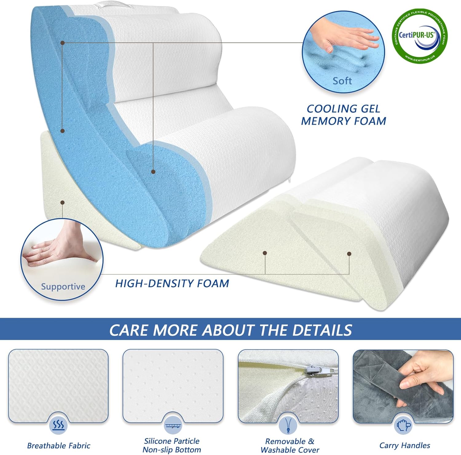 Juego de 6 almohadas ortopédicas XL de cuña para dormir, de espuma viscoelástica de gel para postcirugía, para espalda, cuello, soporte de piernas,