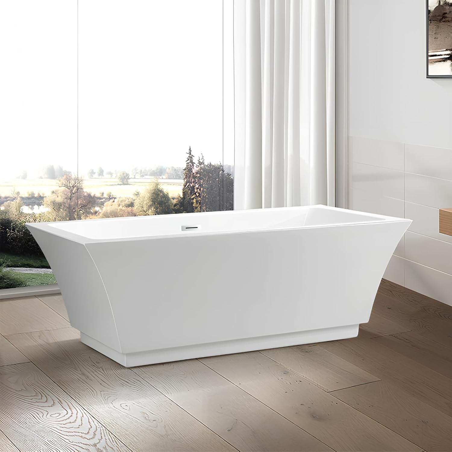 Vanity Art Bañera independiente de 59 x 30 pulgadas  Bañeras de mejoras para el hogar con diseño contemporáneo para remojo y baño, desbordamiento y
