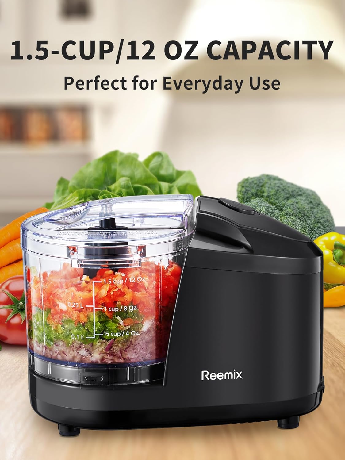 Picadora eléctrica de alimentos de un solo toque de 1.5 tazas, mini procesador de alimentos de 100 W, mezcla, pica, pica y mezcla verduras, frutas,