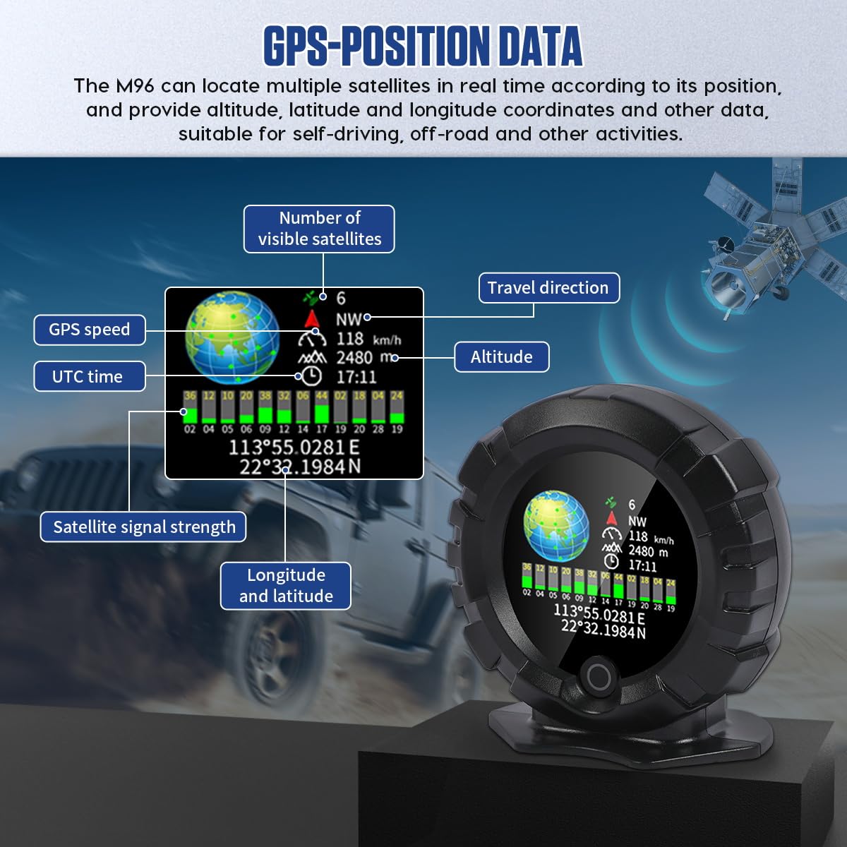 MR CARTOOL M96 Head-Up Display Car OBD Inclinómetro Digital Pitch Pitch Medidor de ángulo de pendiente Accesorios Off-Road Medidor HUD multifuncional