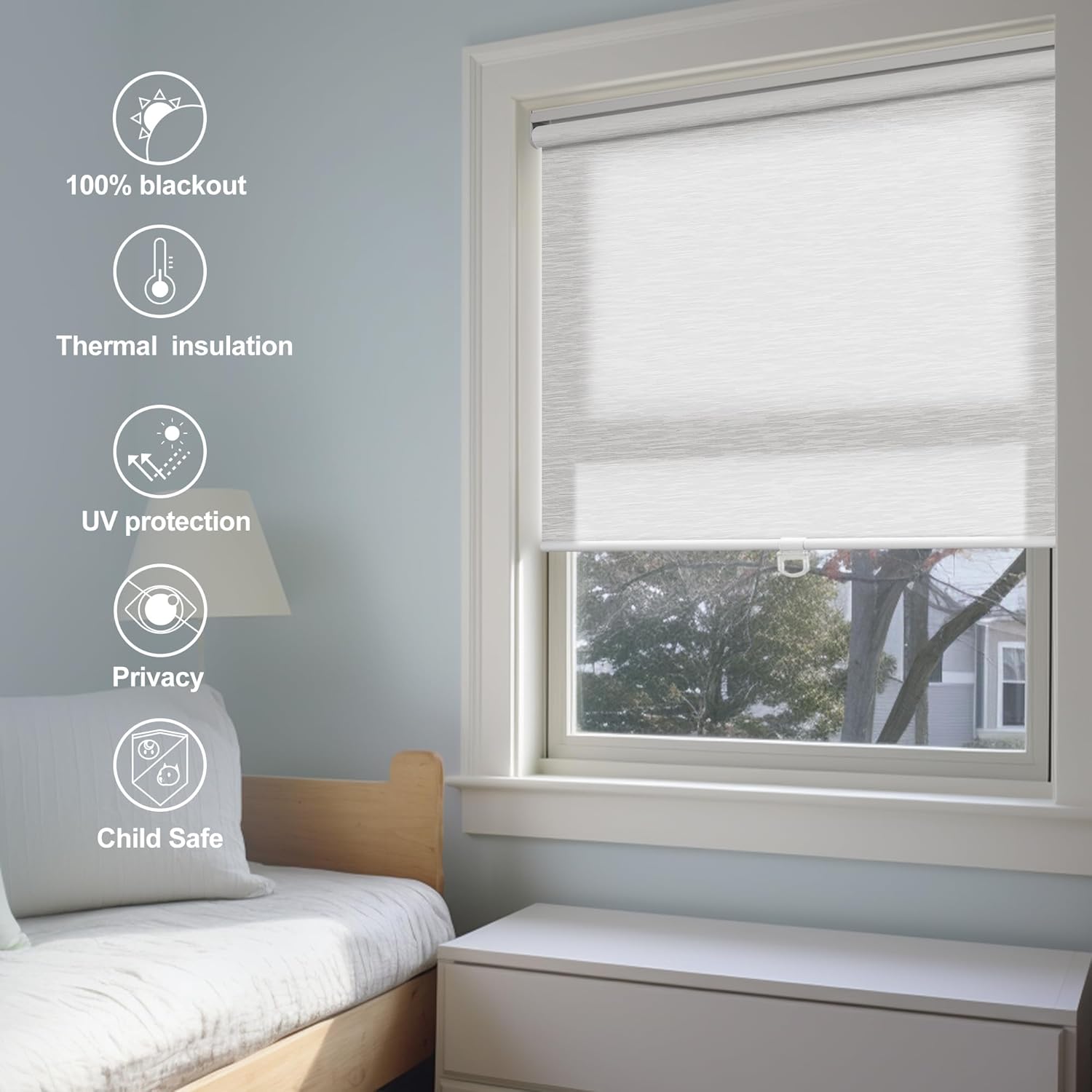Boolegon Persianas enrollables con filtro de luz para ventana, sin cordón, de jacquard a rayas, aislamiento térmico, protección UV, ahorro de