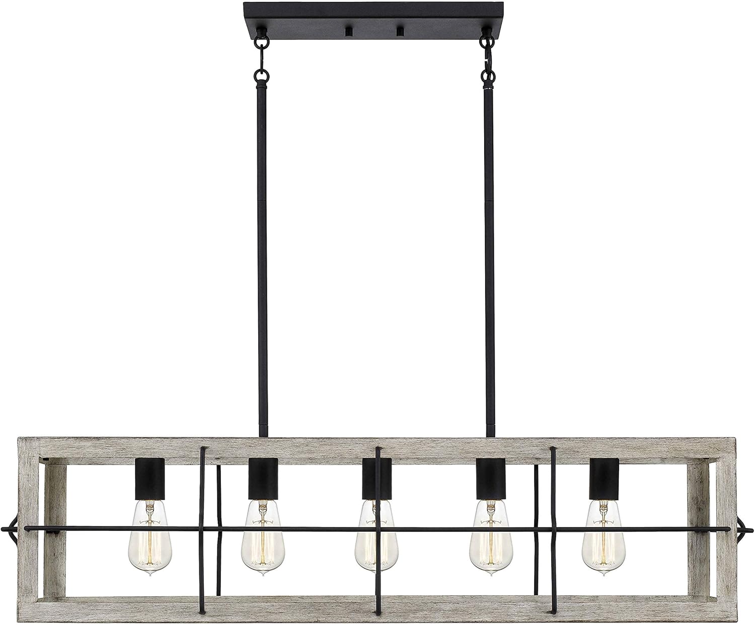 Amos Modern Farmhouse – Lámpara de isla de 5 luces con pantalla de madera clara pintada a mano para comedor, cocina en costa, granja, industrial,