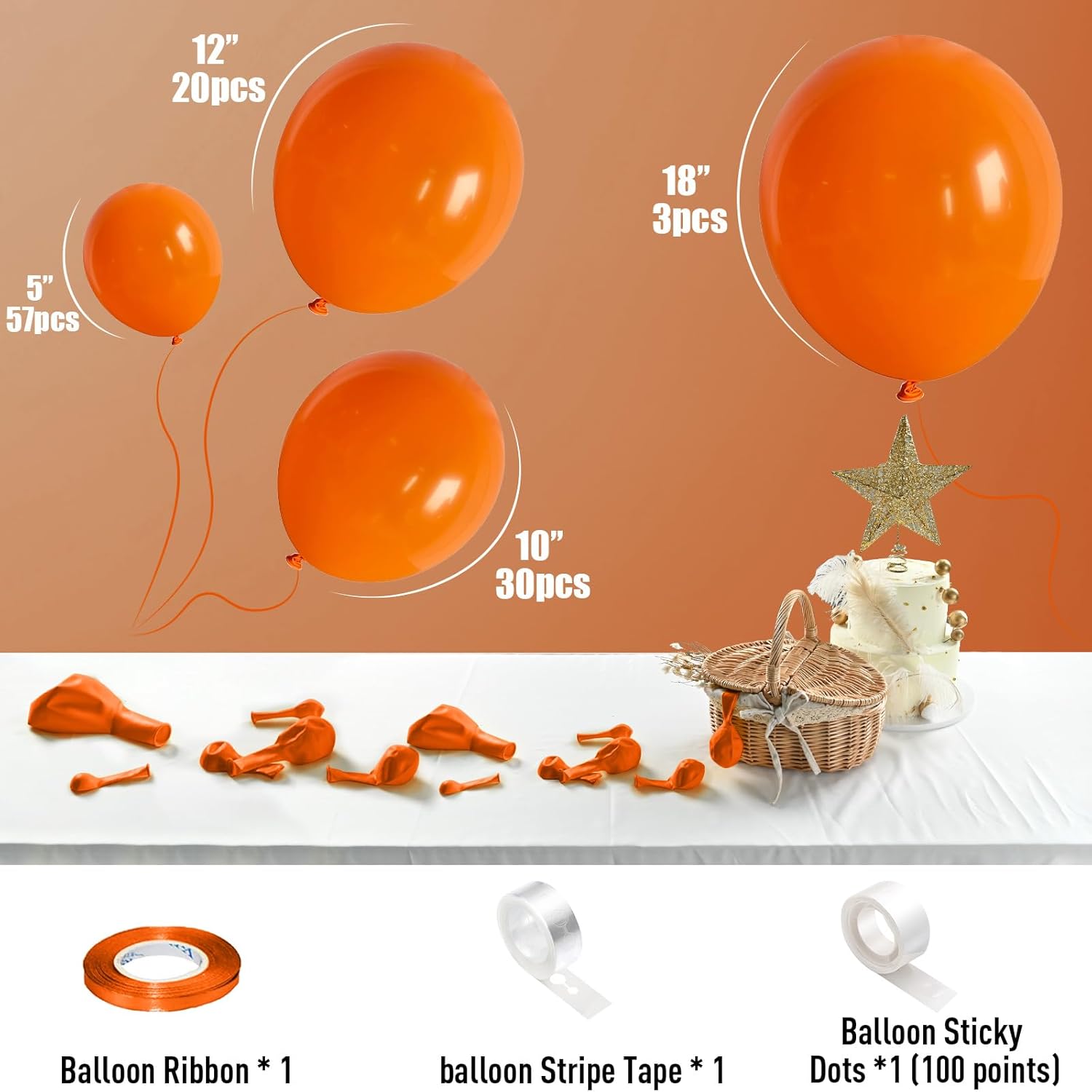 Globos naranjas, 113 piezas de guirnalda de arco de globos naranja mate de diferentes tamaños, globos de fiesta de helio naranja brillante, globos