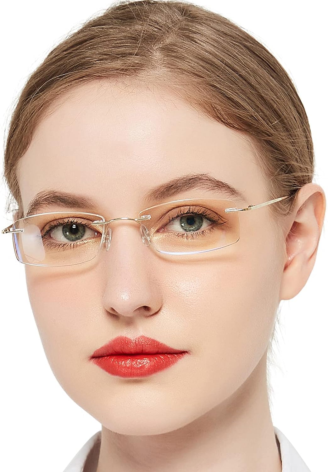 OCCI CHIARI Gafas de lectura 2.5 bloqueador de luz azul para mujeres lector de moda con bisagra de resorte de metal sin marco de titanio 1.0 1.25