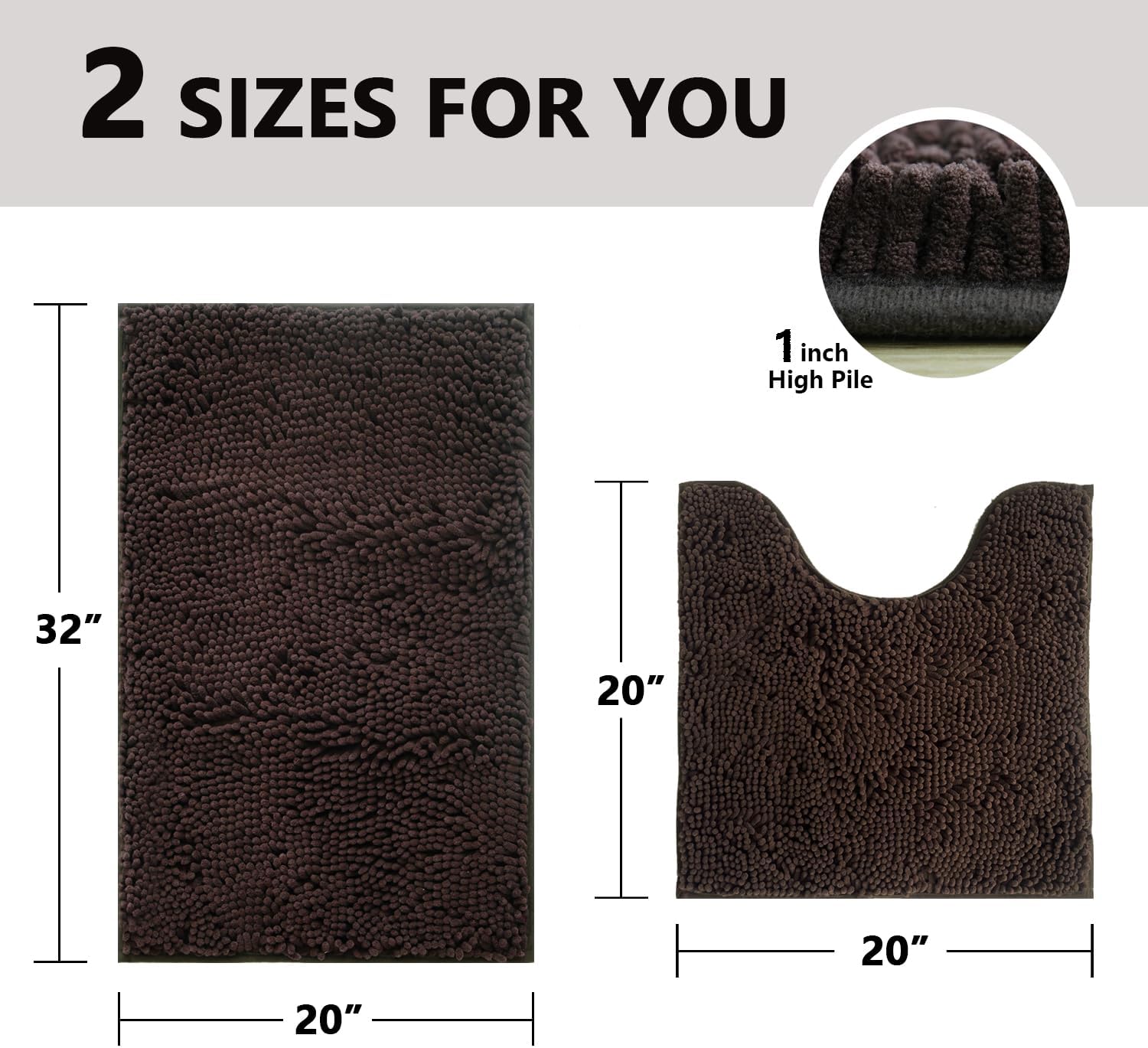 BOANKODU Juego de 2 alfombras de baño absorbentes para baño, felpilla muy suave, antideslizante, 32 x 20 pulgadas + 20 x 20 pulgadas, alfombra de