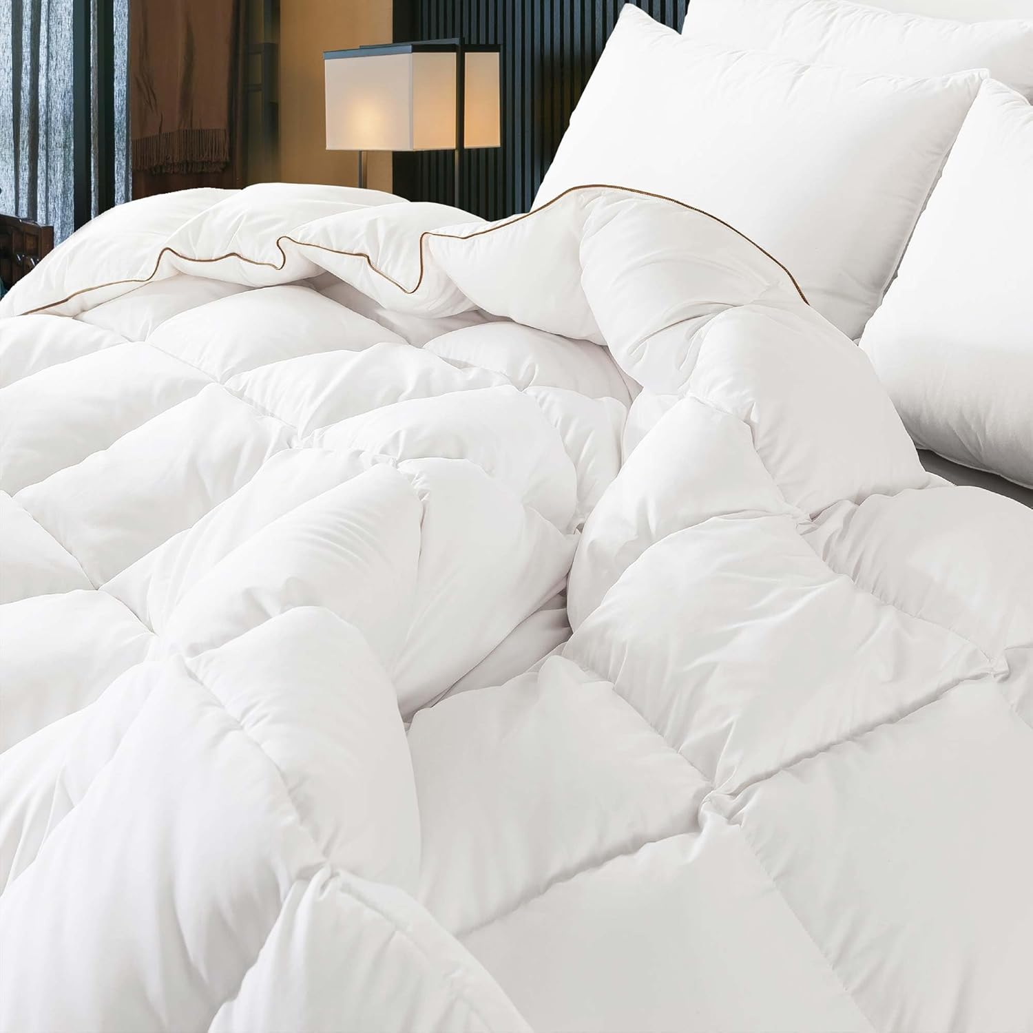 WhatsBedding Edredón de plumas de ganso blanco inflado, tamaño King, relleno de edredón de plumas para todas las estaciones, colección de hotel de