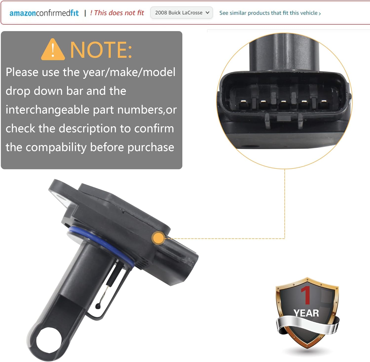 Effoexparts Medidor de sensor de flujo de aire masivo Maf compatible con Toyota Avalon 1999-2001 Camry 2002-2006 Tacoma 1999-2009 Lexus ES300