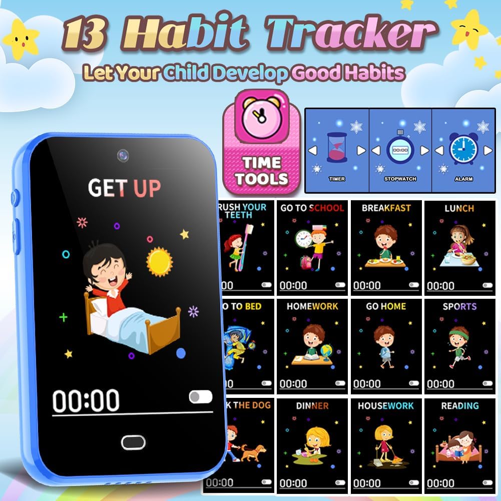 Juguetes de teléfono inteligente para niños y niñas de 3 4 5 6 7 8 años con doble cámara, 28 juegos de rompecabezas, tarjeta TF 8G, tarjeta de