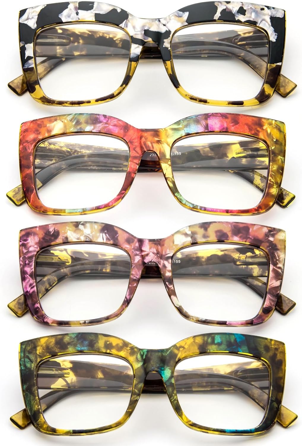 KoKoBin Paquete de 4 elegantes lentes de lectura de ojo de gato con marco grande para mujer, lectores retro de gran tamaño, bloqueo de luz azul