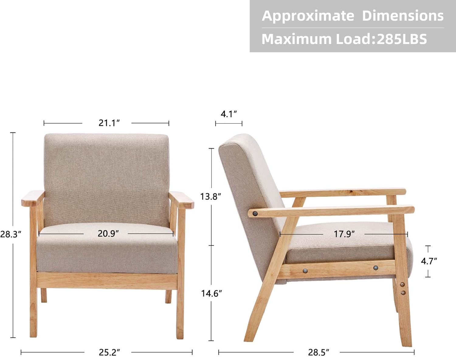 DUHOME Sillas decorativas modernas para sala de estar, sillón con brazo con marco de madera para dormitorio, granja, oficina en casa, balcón, color