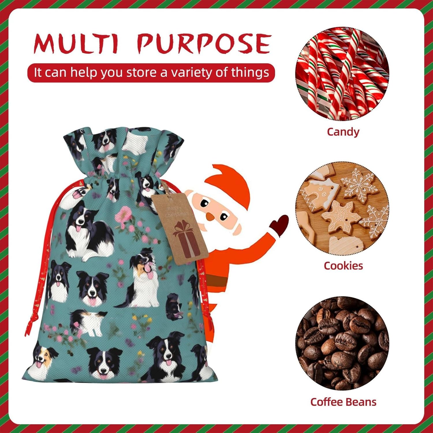 MyPiky Border Collie – Bolsas de regalo de Navidad con estampado floral, bolsas de regalo de 4.7 x 6.9 pulgadas, bolsa de almacenamiento pequeña