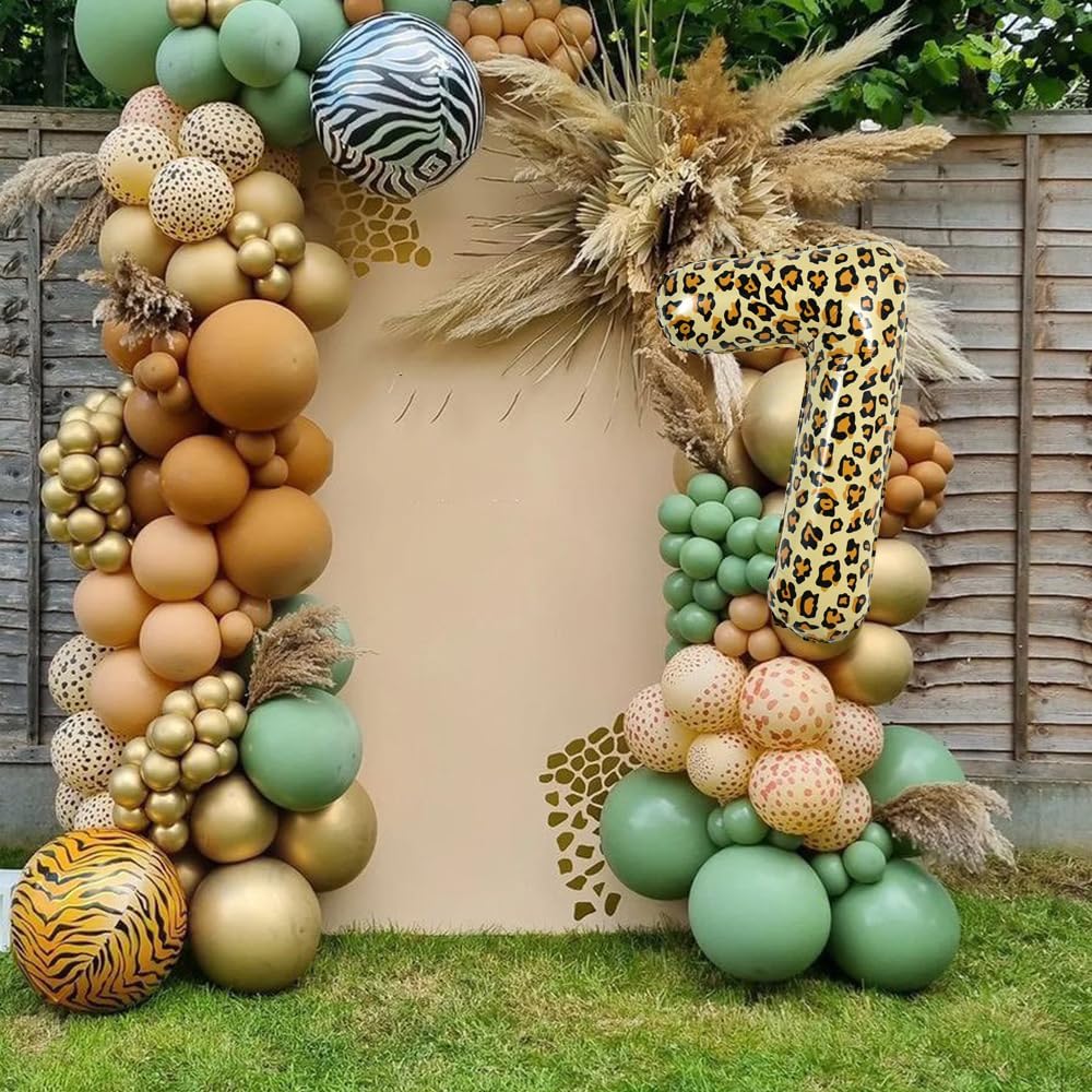 TONIFUL Globo grande de leopardo de 32 pulgadas con el número 7 de guepardo digital de siete globos de animales con temática de safari para fiestas