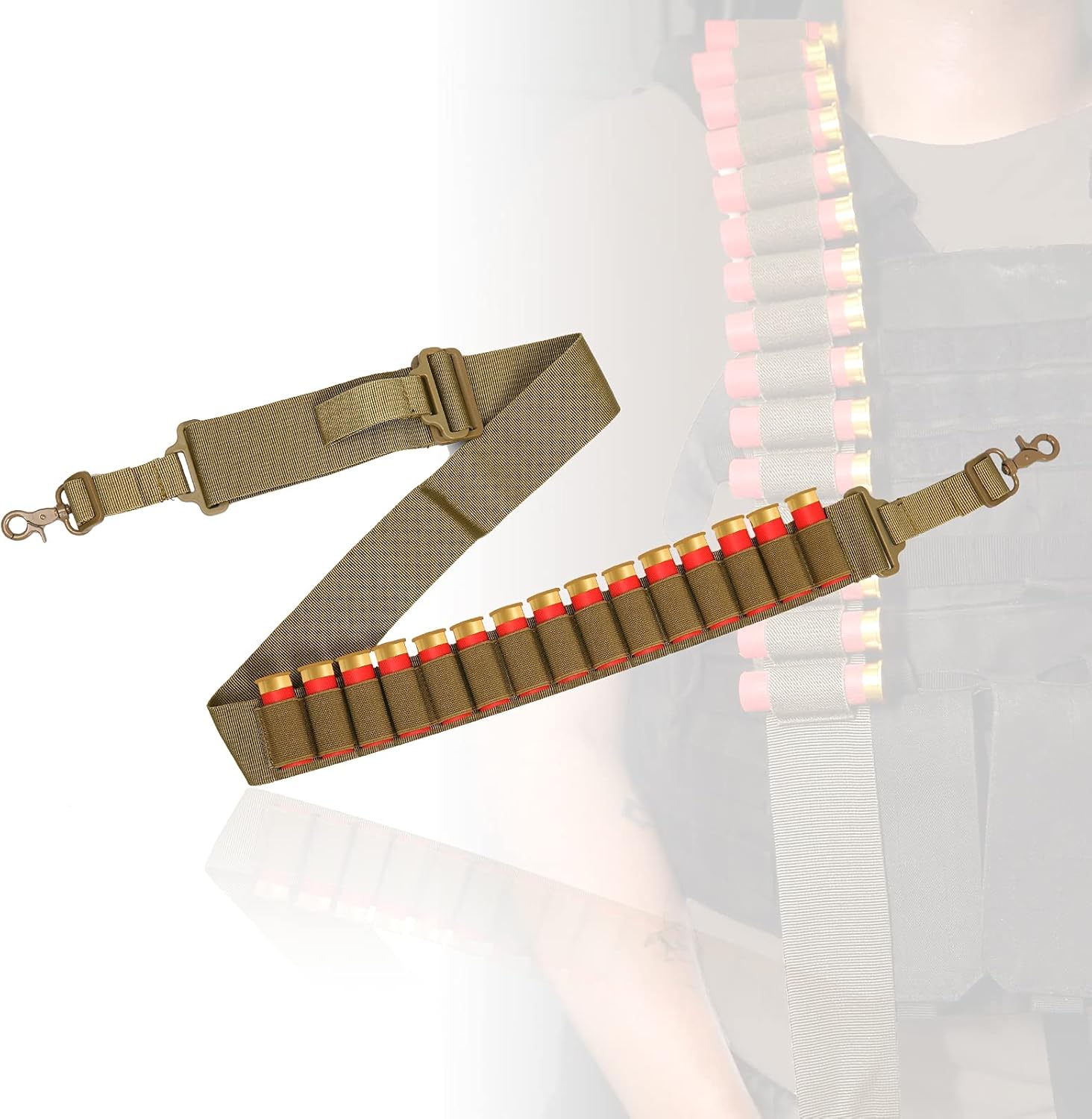 Escopeta de 15 agujeros, cabestrillo de dos puntos, calibre 1220, bandolier, ajustable, elástico, nailon, accesorio QD