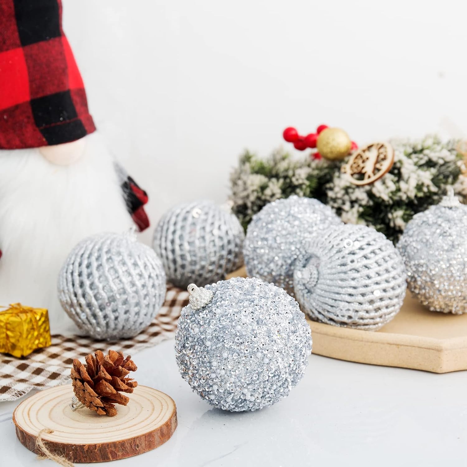 Adornos de bola de Navidad de 3.15 pulgadas, 12 piezas de bolas de lentejuelas con purpurina, bolas para árbol de Navidad, bodas, fiestas,