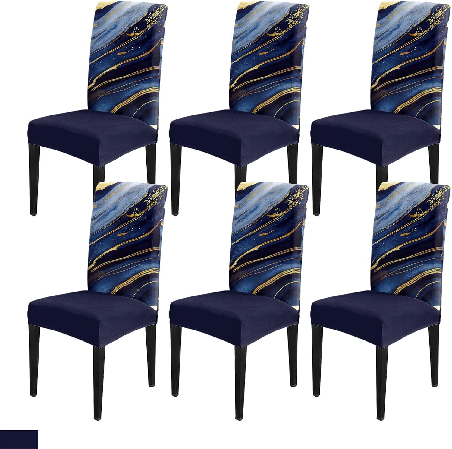 Juego de 6 fundas elásticas para sillas de comedor con diseño de mármol azul marino y amarillo, fundas protectoras elásticas para sillas de cocina,