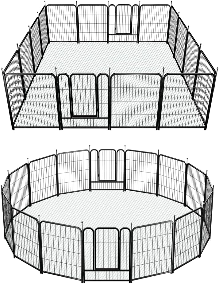 Corralito para perros, 16 paneles de 32 pulgadas de altura, corralito de metal resistente con estacas para perros pequeños y medianos, fácil de