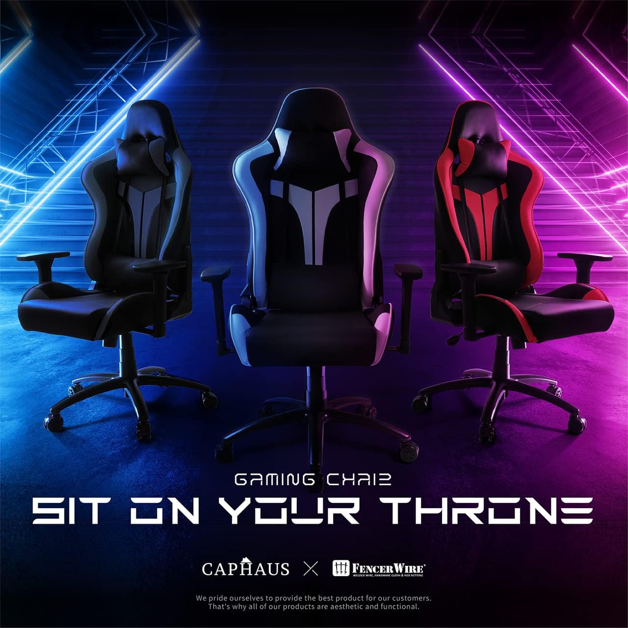 CAPHAUS Silla para juegos de grado comercial, cilindro mejorado y reposabrazos 3D, Silla ergonómica de videojuegos, Silla de oficina de altura