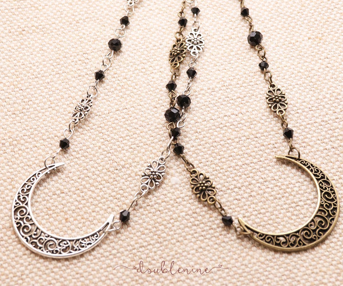 DoubleNine – Colgante de gota de luna creciente con borlas, cadena para la cabeza, cuentas negras, diadema retro de piedra natural, accesorios para