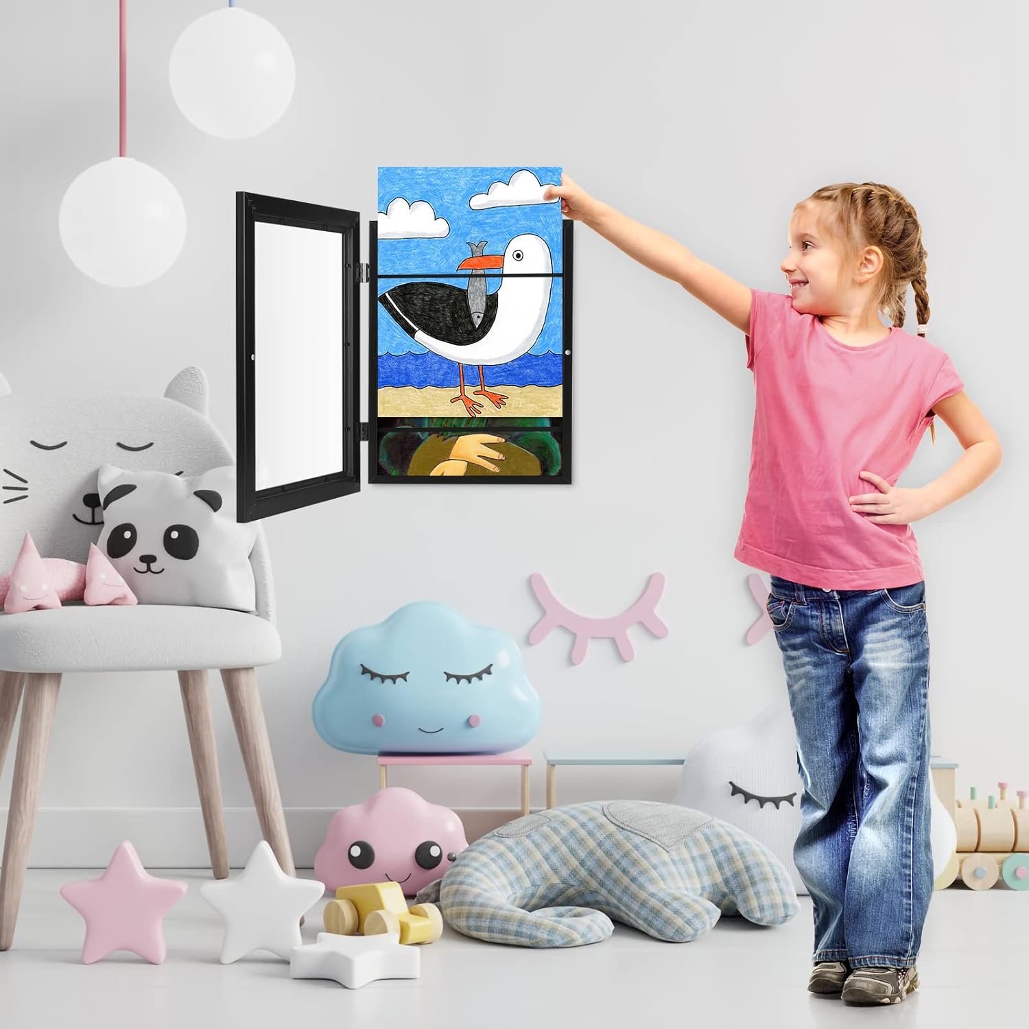 Paquete de 2 Marcos para niños, marcos de arte para niños, de 8.5 x 11 pulgadas, con apertura frontal, intercambiables, marco de almacenamiento de