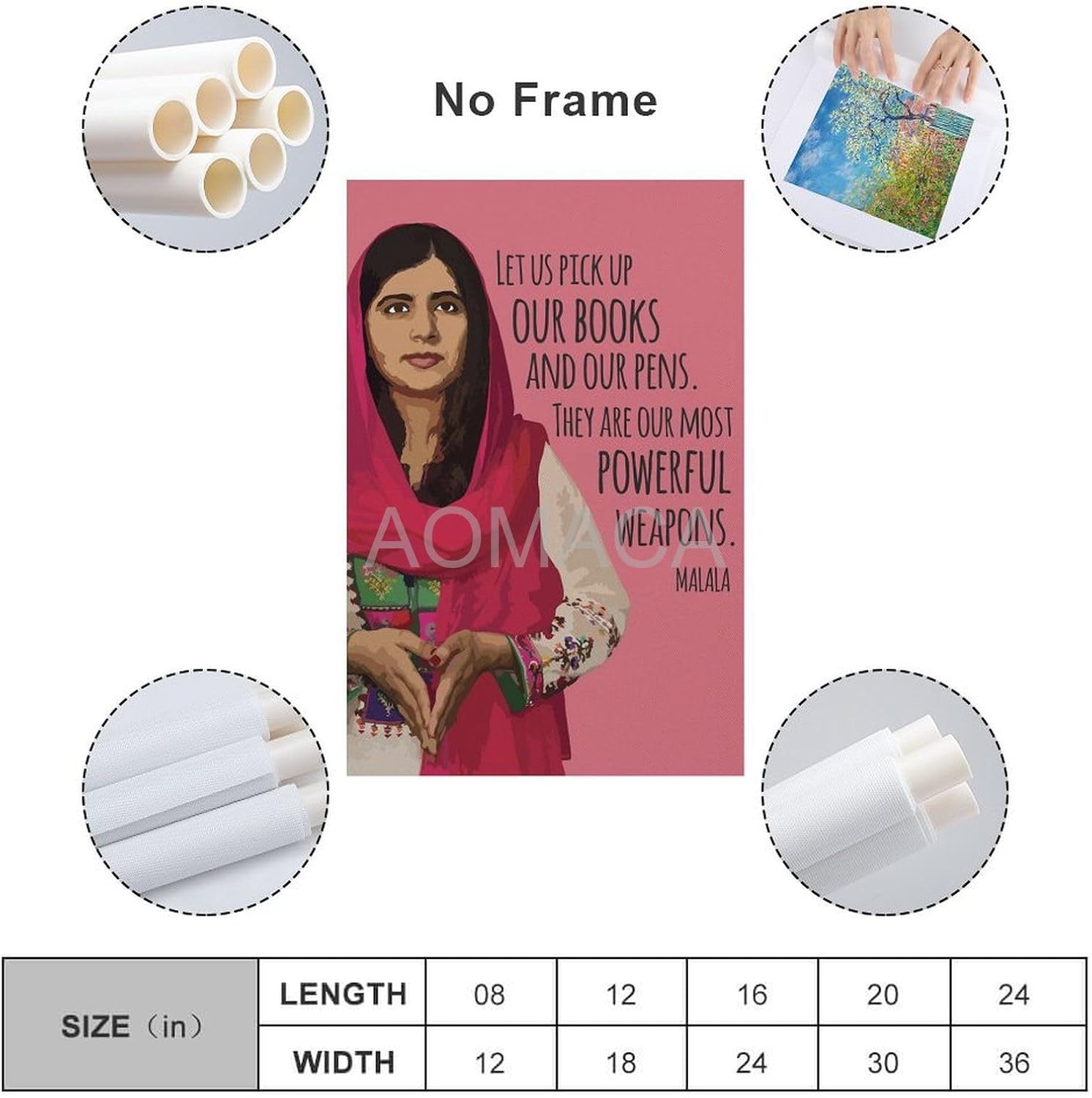 RCIDOS Póster de Malala Yousafzai con cita artística de Malala Yousafzai (14) pósteres e impresiones de pintura en lienzo para decoración de sala de