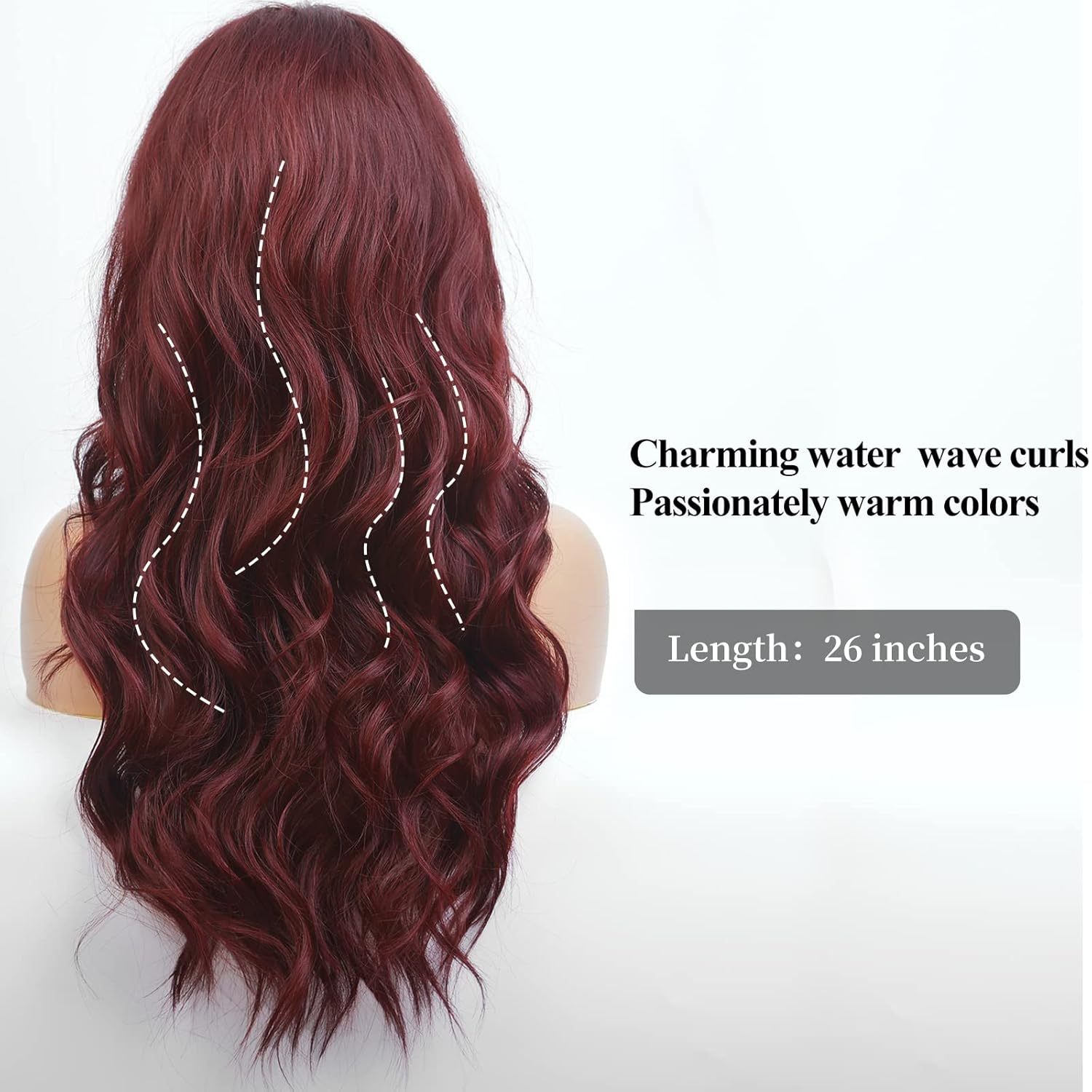 HAIRCBE – Peluca larga roja con flequillo, pelucas rizadas burdeos para mujer, peluca sintética resistente al calor, para uso diario
